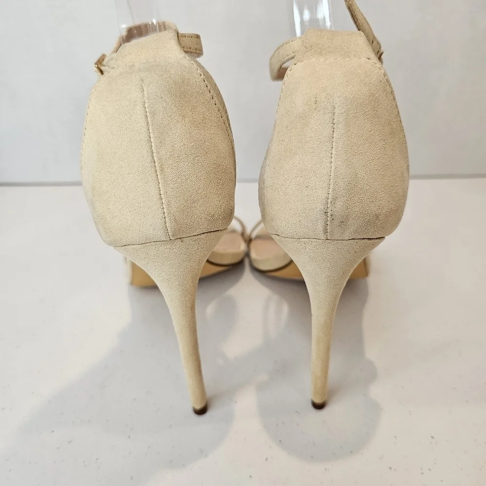 Lulus Stiletto Women's Size 8.5 Nude Vegan Suede Single Strap Heels Wedding